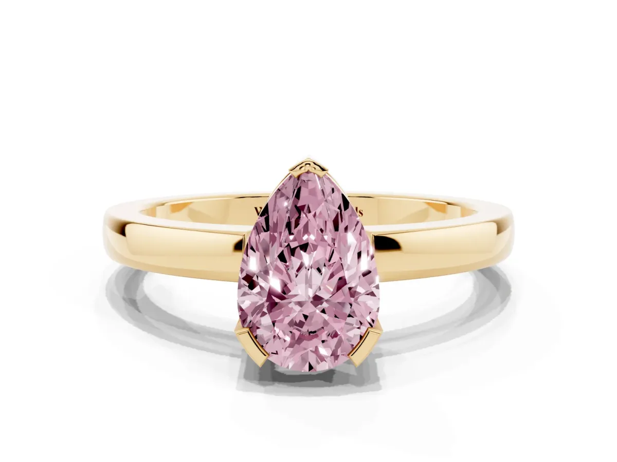 Fancy Pink Pear Cut Cut Solitaire Ring with Four-Prong Setting and Classic Band Yellow gold