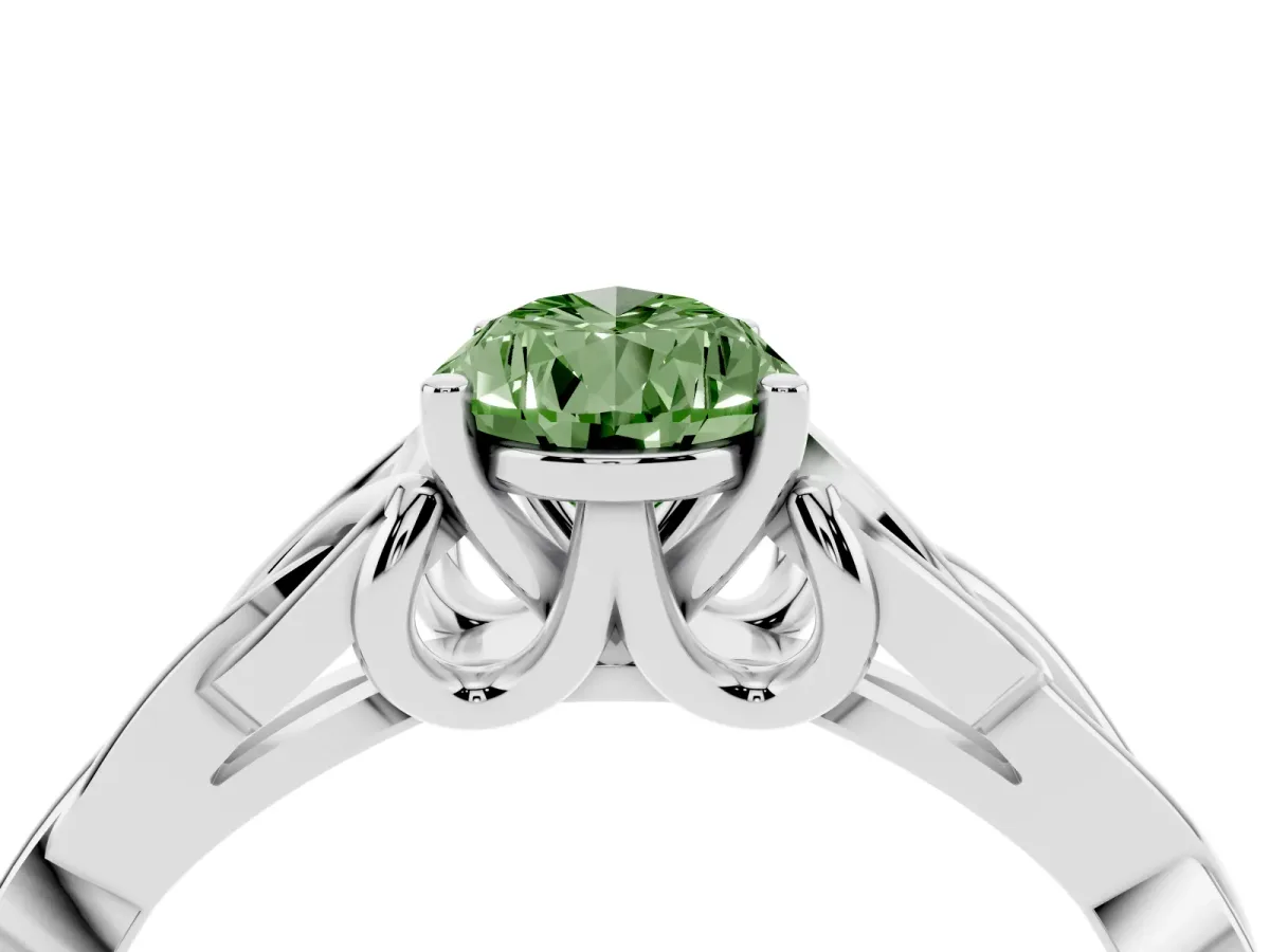 Fancy Green Pear Cut Diamond Solitaire Engagement Ring with Celtic Knot Band and Four-Prong Setting Platinum