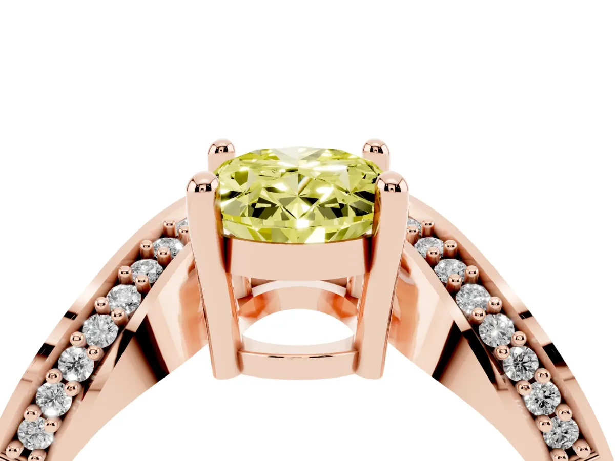 Fancy Yellow Oval Cut Solitaire Diamond Engagement Ring with Pave Band and Four-Prong Setting Rose gold