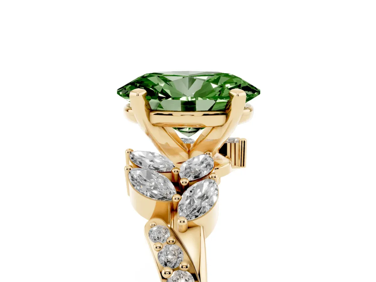 Fancy Green Oval Cut Solitaire Marquise Twist Band with Six-Prong Setting Yellow gold
