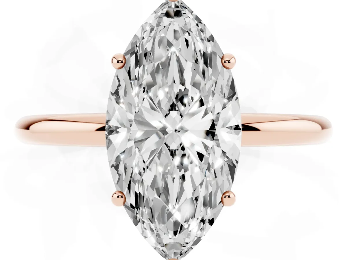Marquise Cut Solitaire Diamond Ring with a Classic Band and Four-Prong Setting Rose gold