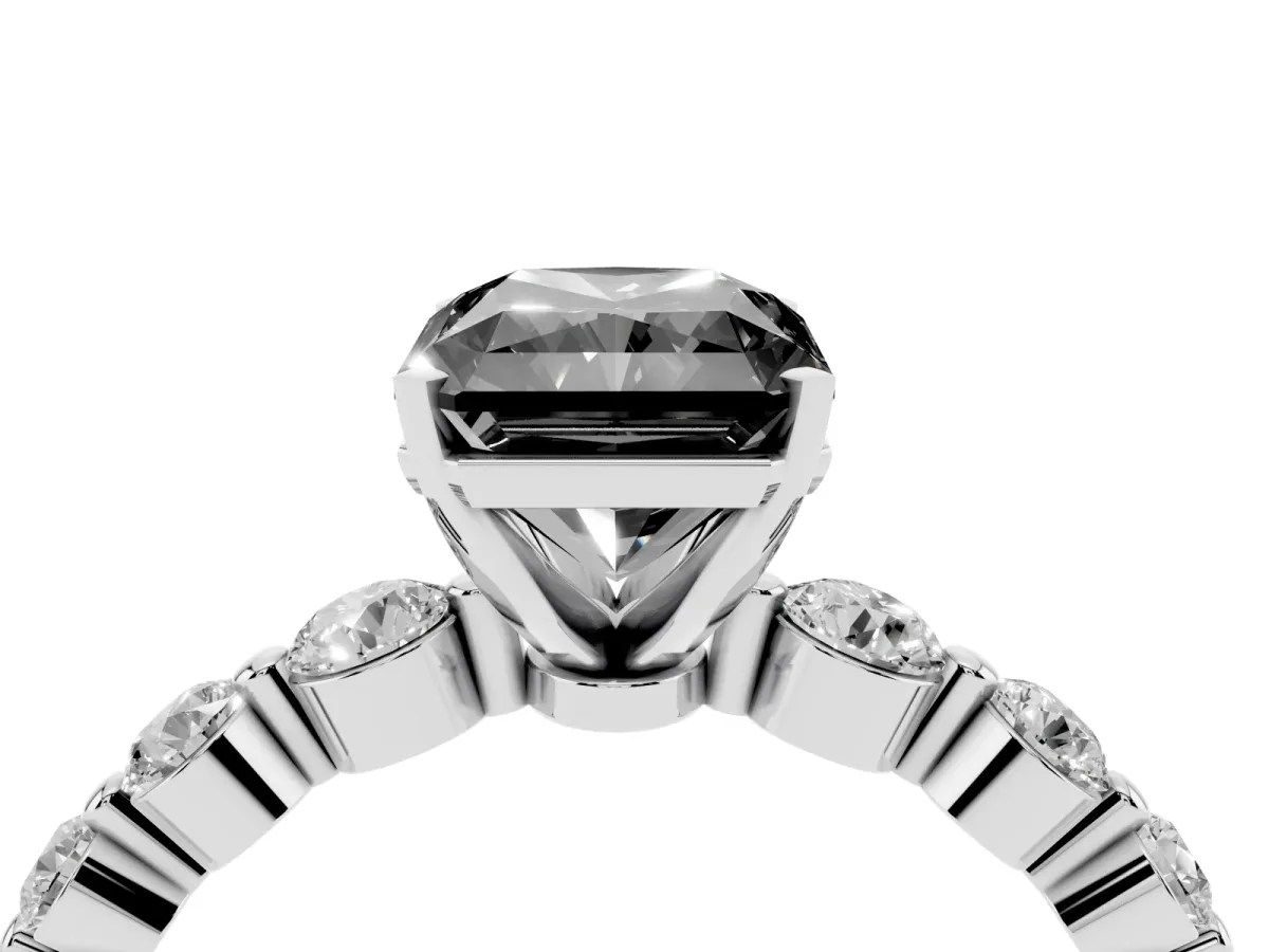 Fancy Black Radiant Cut Solitaire Diamond Ring with Pave Band and Four-Prong Setting Silver