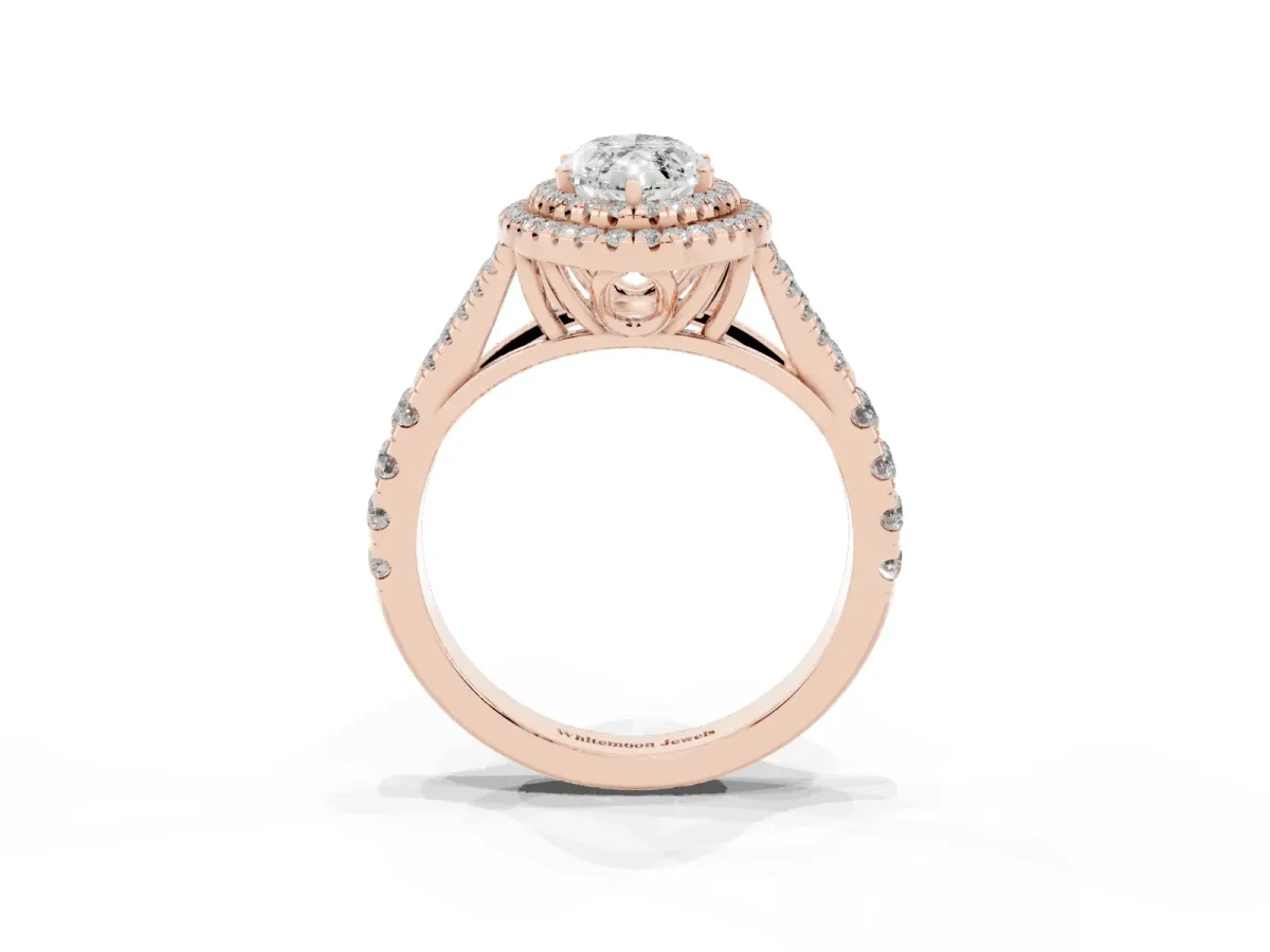 Marquise Cut Diamond Pavé Split Shank Double Halo Engagement Ring Rose gold