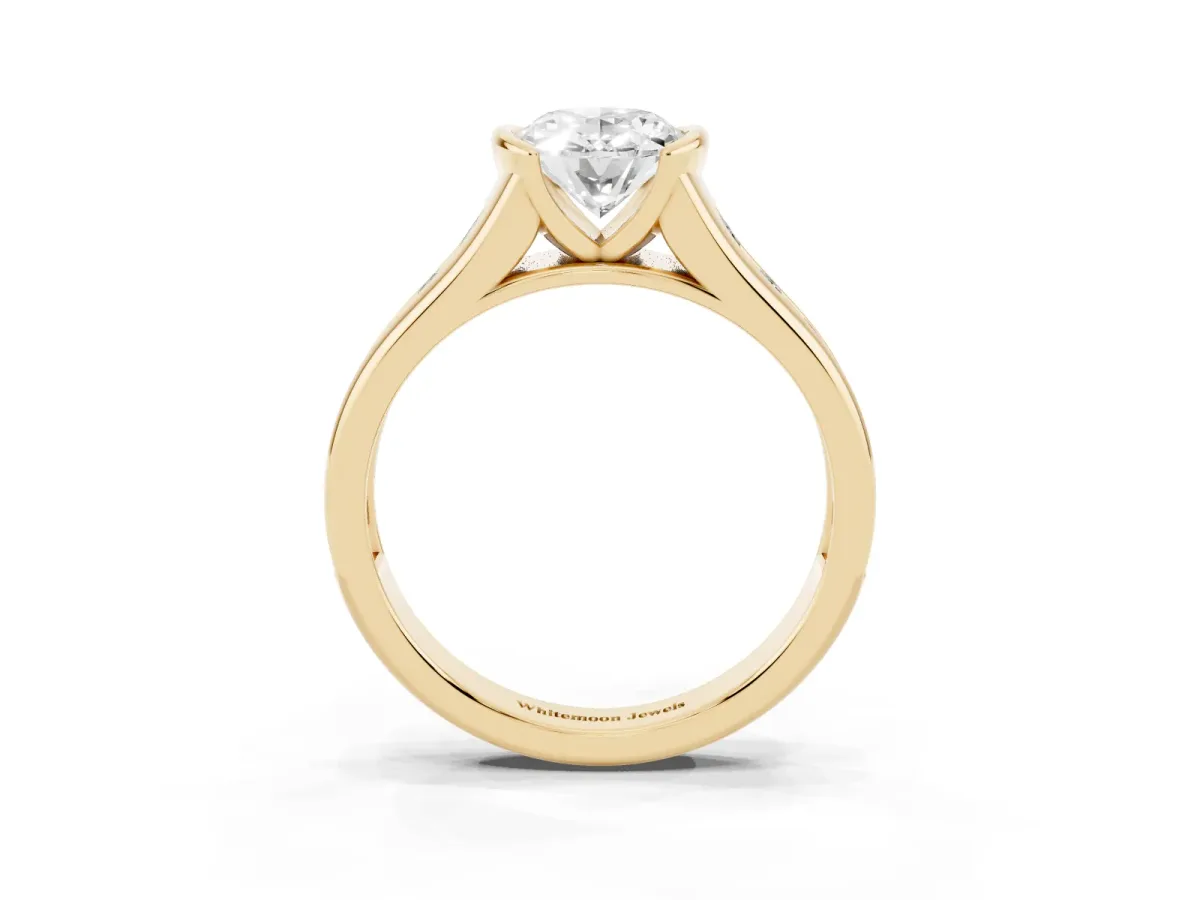 Oval Cut Solitaire Bezel-Set Diamond Ring with Channel-Set Band Yellow gold