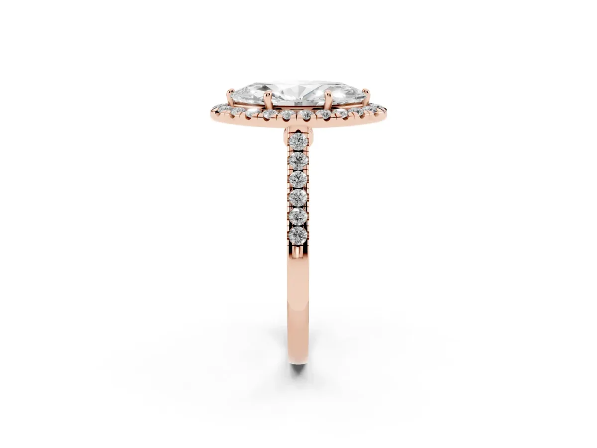 Marquise Cut Halo Pave Diamond Engagement Ring with Four-Prong Setting Rose gold