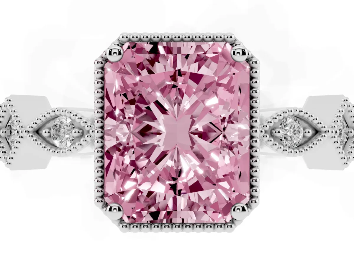 Fancy Pink Radiant Cut Milgrain Marquise Diamond Twist Band Ring Platinum
