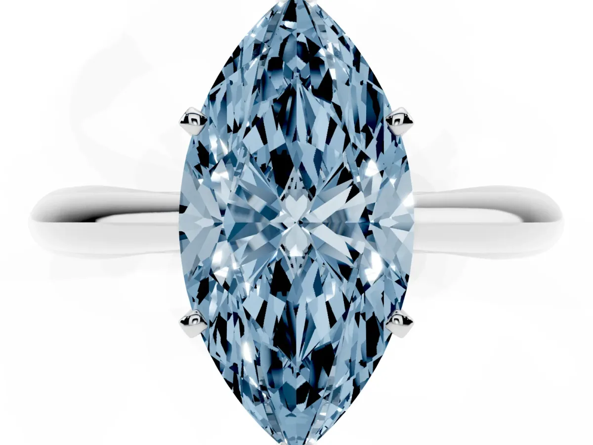 Fancy Blue Marquise Cut Diamond Solitaire Engagement Ring with Cathedral Setting and Four-Prong Mount White gold