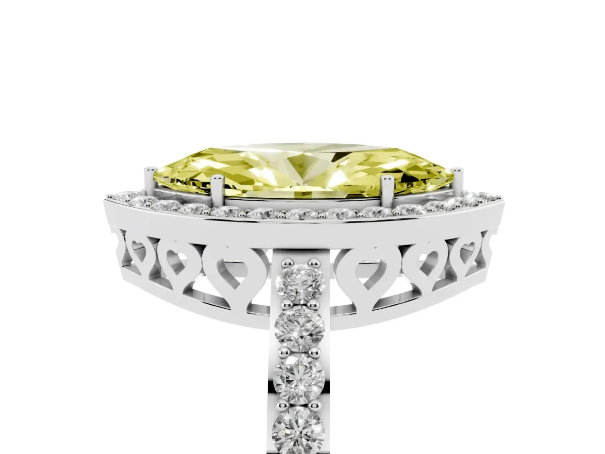 Fancy Yellow Marquise Cut Halo Diamond Pavé Band Ring with Prong Setting Silver