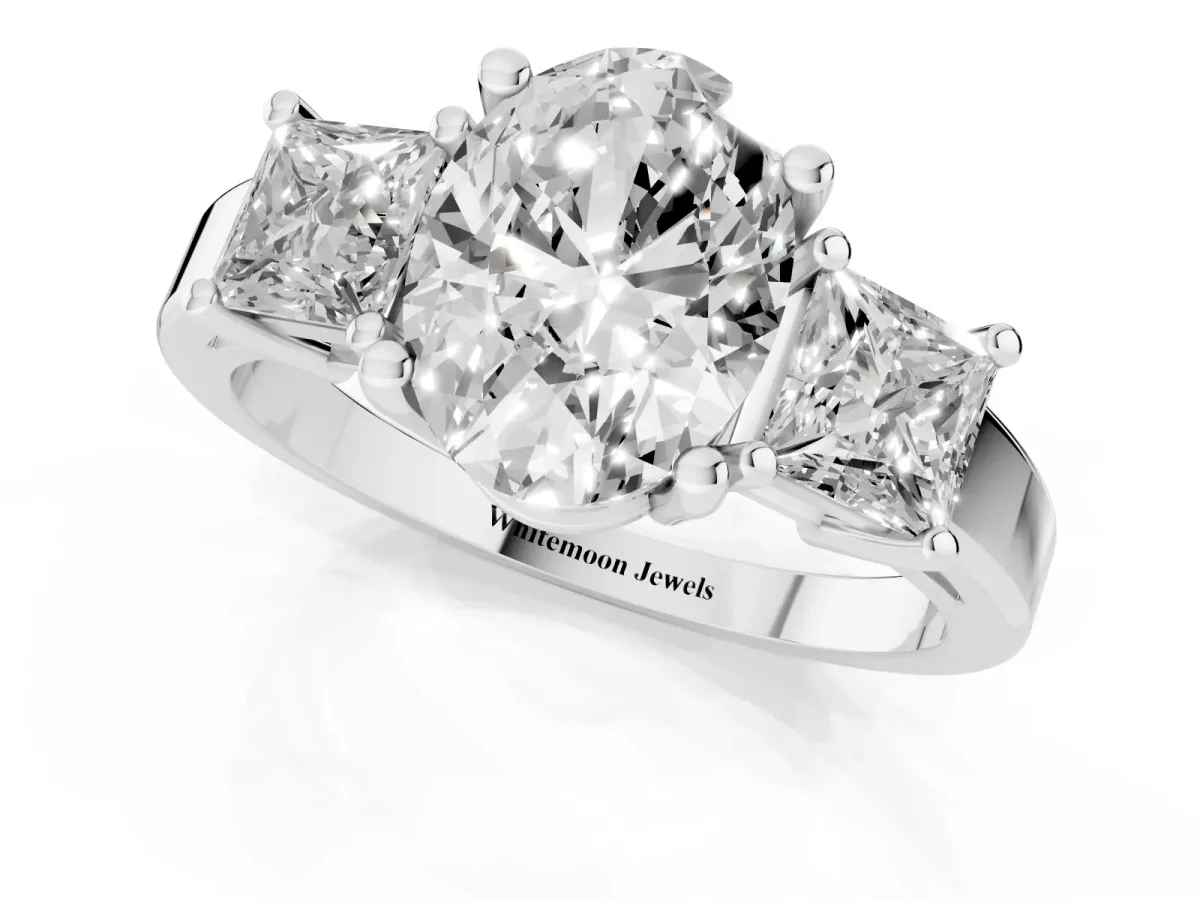 Three-Stone Oval Cut Cut Solitaire Ring with Prong Setting Silver
