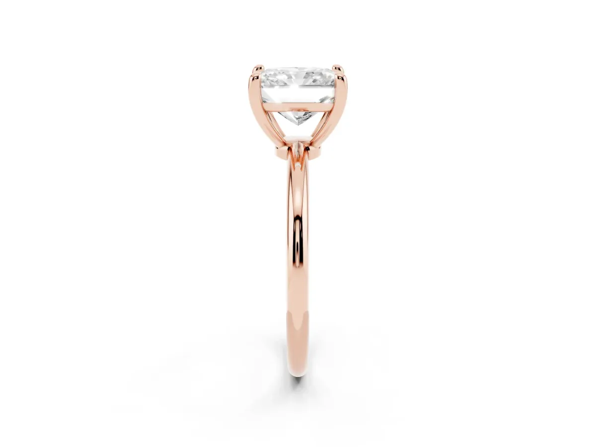 Radiant Cut Solitaire Diamond Ring with 4-Prong Setting on a Classic Band Rose gold