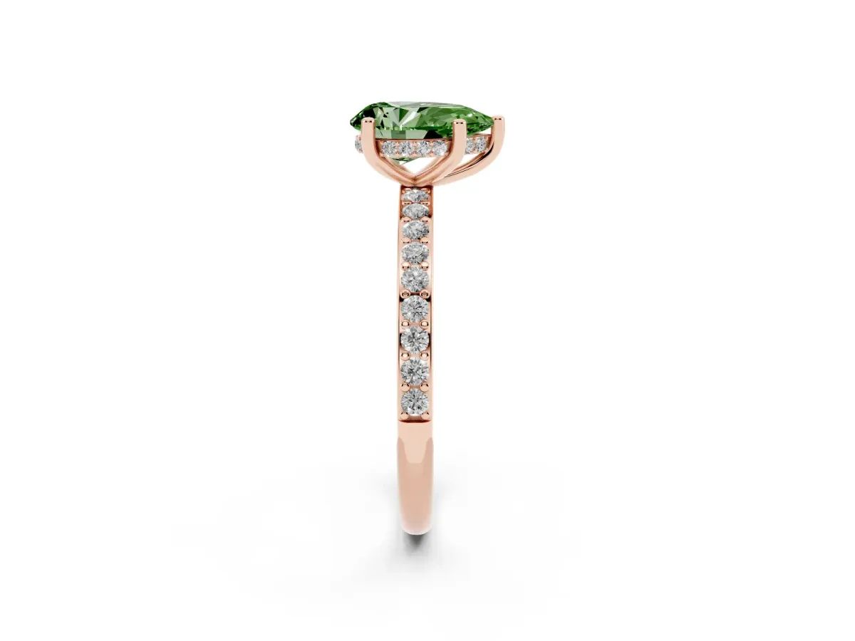 Fancy Green Pear Cut Cut Diamond Pavé Band Ring with Four-Prong Setting Rose gold