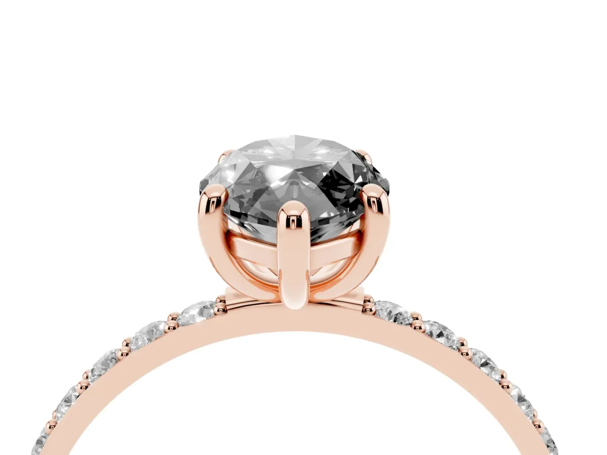 Fancy Black Marquise Cut Diamond Solitaire Ring with Round Pavé Band and Prong Setting Rose gold