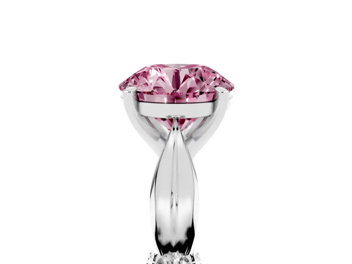 Fancy Pink Round Cut Solitaire Diamond Twisted Band with Four-Prong Setting Silver