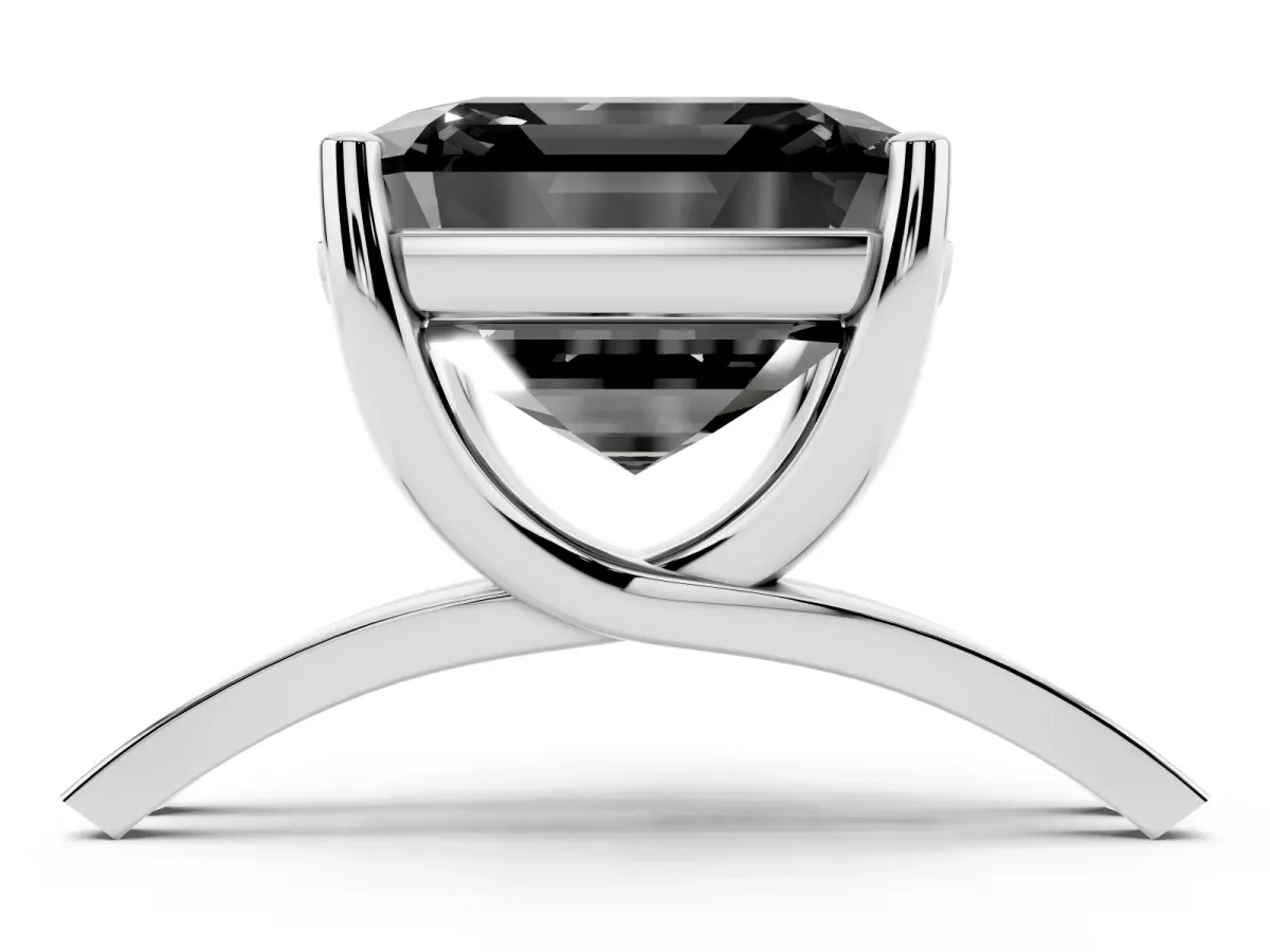 Fancy Black Asscher Cut Cut Diamond Solitaire Engagement Ring with Tapered Plain Band and Four-Prong Setting Platinum