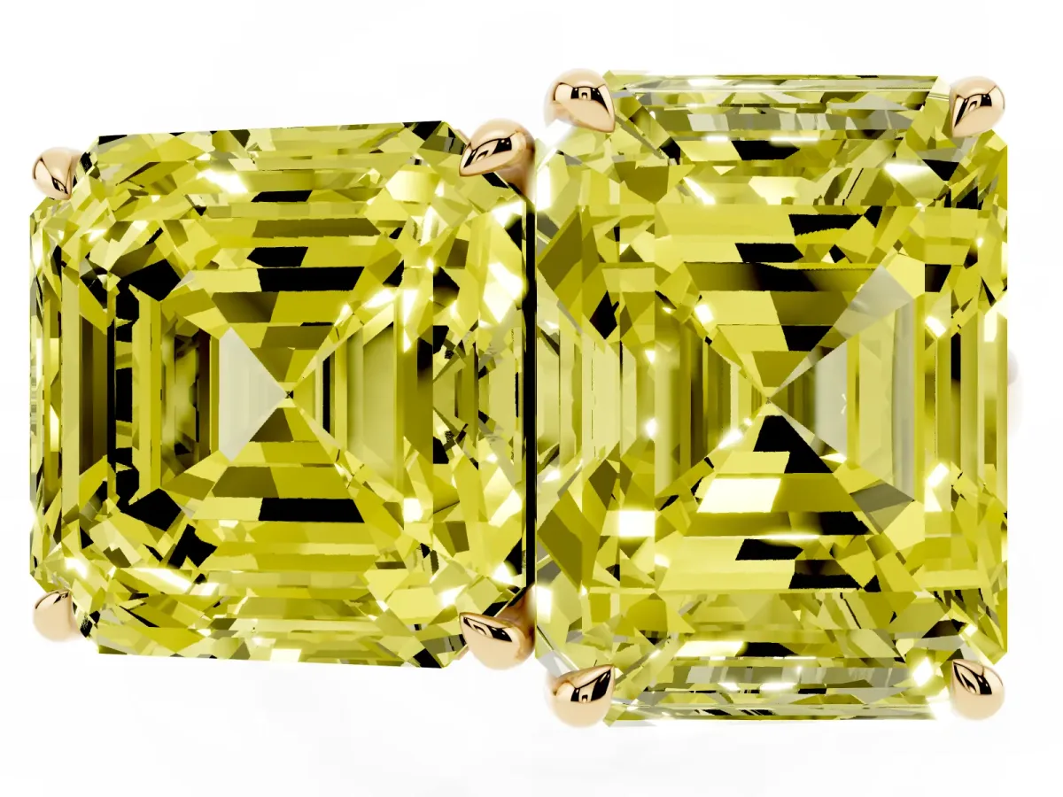 Fancy Yellow Asscher Cut and Emerald Cut Toi Moi Ring with Prong Setting Yellow gold