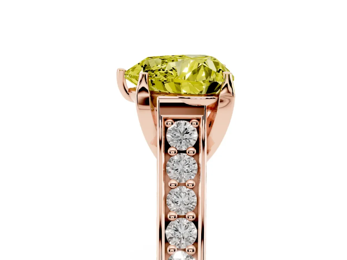Fancy Yellow Heart Cut Brilliant Cut Diamond Engagement Ring with Pavé Band and Four-Prong Setting Rose gold