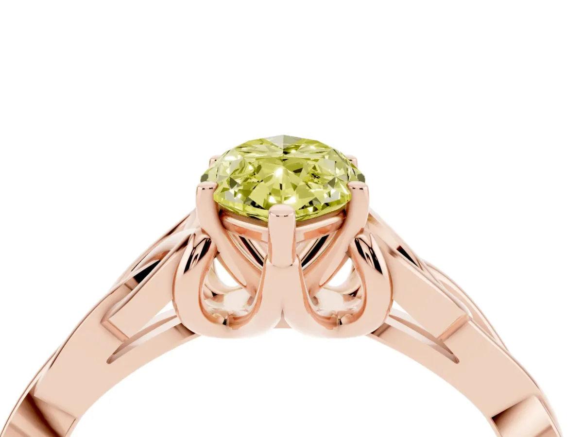 Fancy Yellow Marquise Cut Diamond Solitaire Engagement Ring with Celtic Knot Band and Four-Prong Setting Rose gold