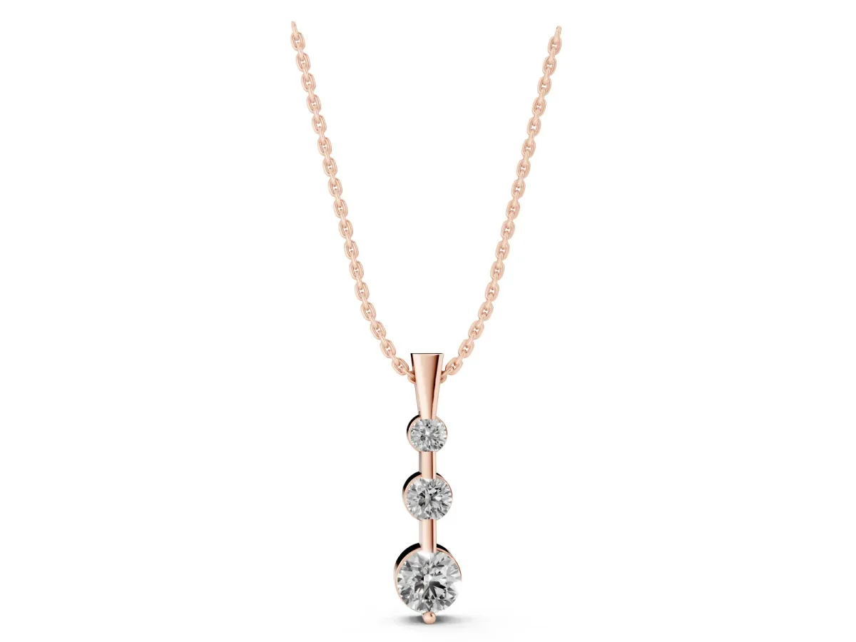 Three-Stone Round Diamond Prong-Set Pendant Rose gold