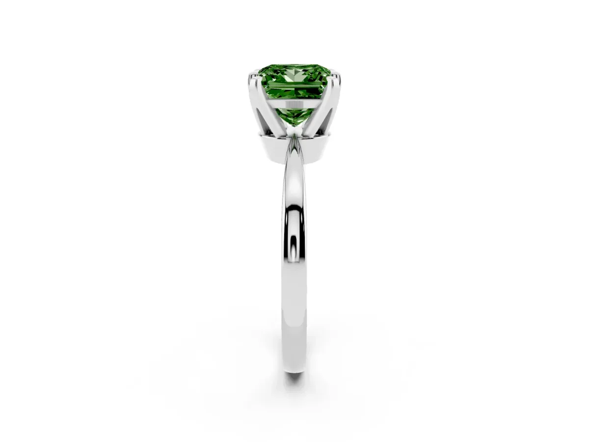 Fancy Green Princess Cut Solitaire Engagement Ring with Six-Prong Setting and Tapered Band Platinum