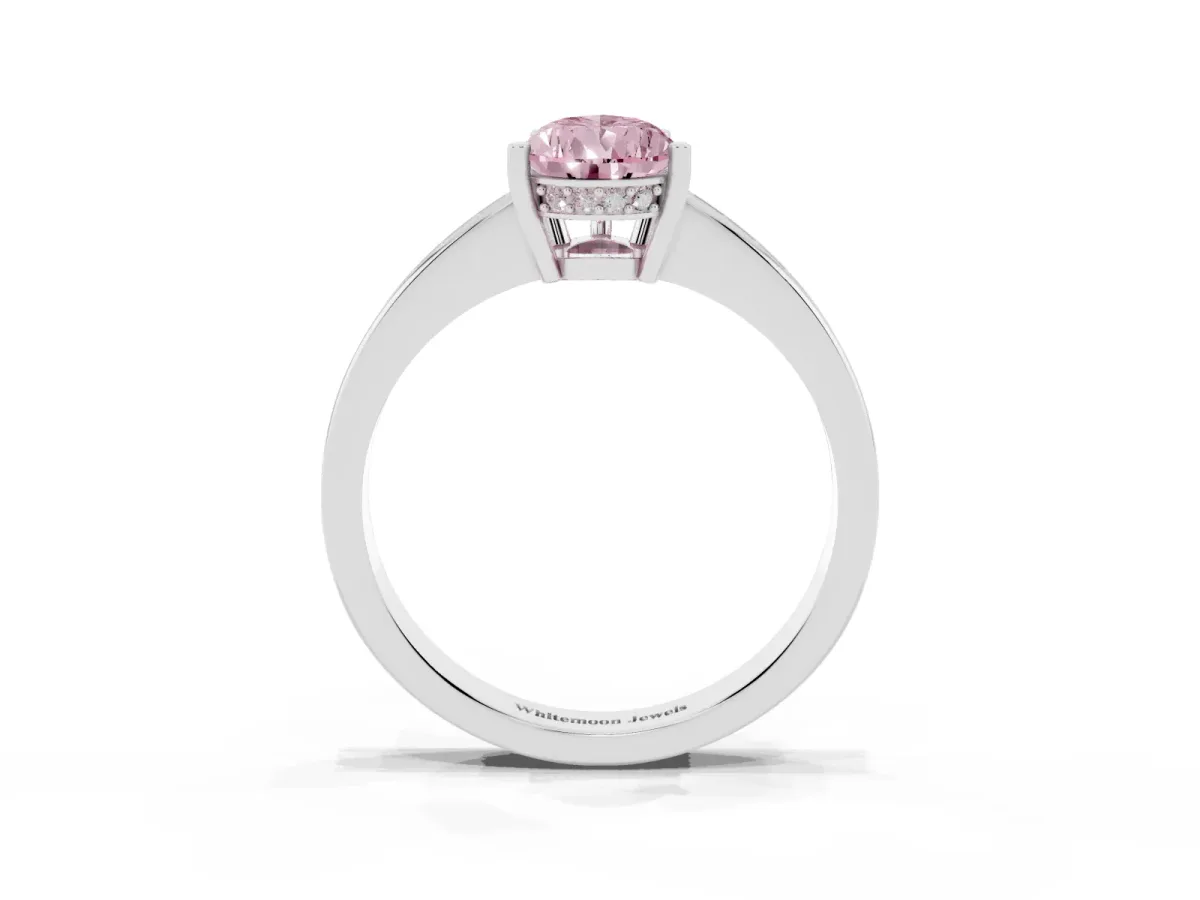 Fancy Pink Pear Cut Solitaire Pavé Band Prong Setting Ring Silver