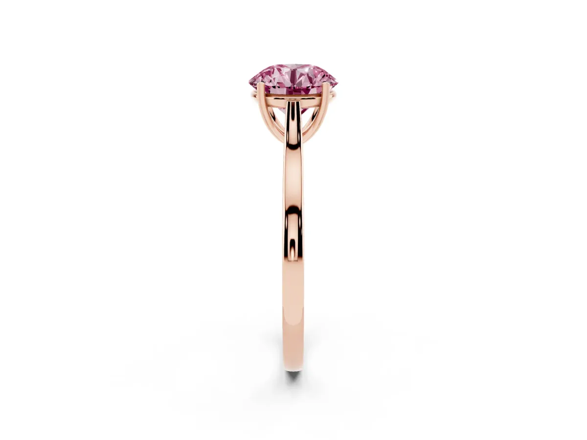 Fancy Pink Round Cut Solitaire Heart Prong Engagement Ring with Tapered Band Rose gold