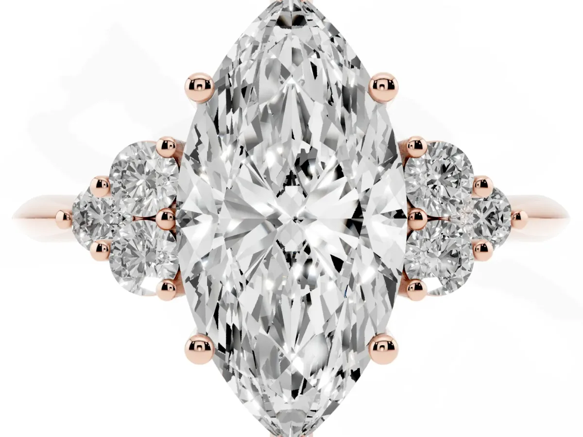 Marquise Cut Cut Diamond Cluster Ring with Solitaire Band and Four-Prong Setting Rose gold