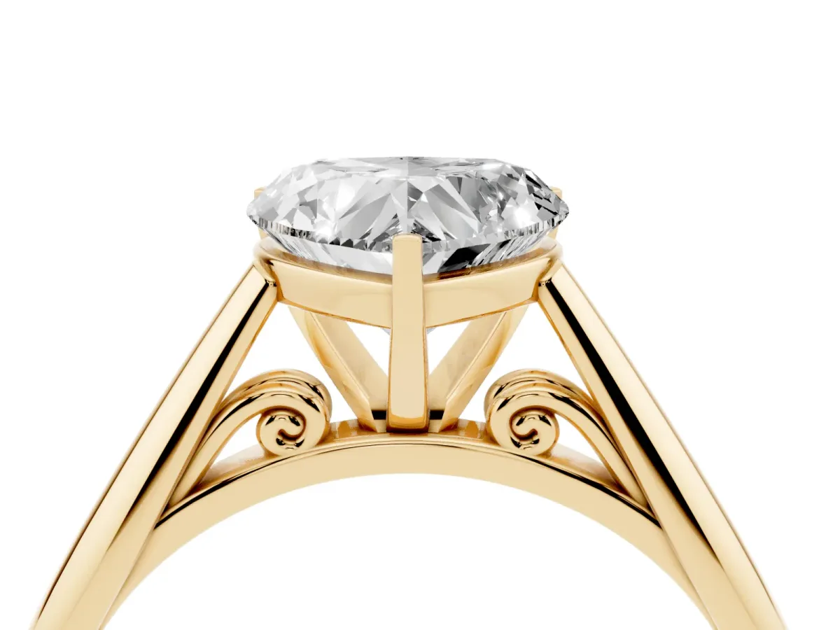 Heart Cut Diamond Solitaire Engagement Ring with Cathedral Setting and Four-Prong Mount Yellow gold
