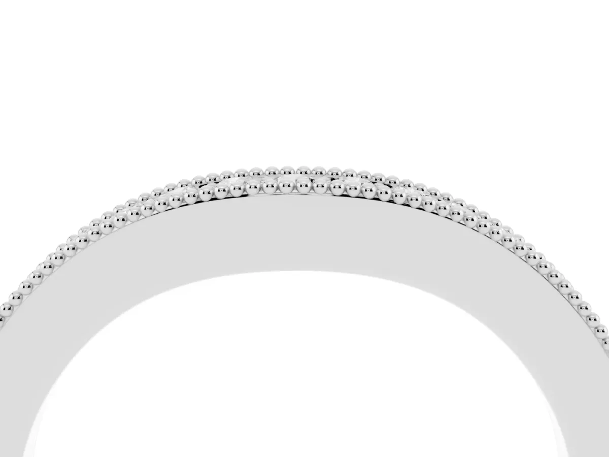 Round Brilliant Milgrain Bezel Set Diamond Wave Band Silver
