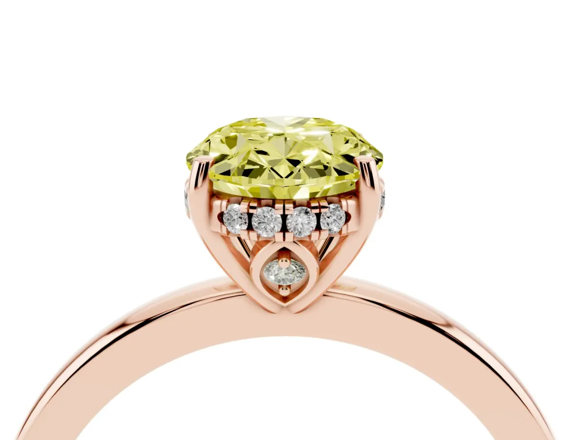 Fancy Yellow Oval Cut Solitaire Diamond Ring with Prong Setting and Plain Band Rose gold