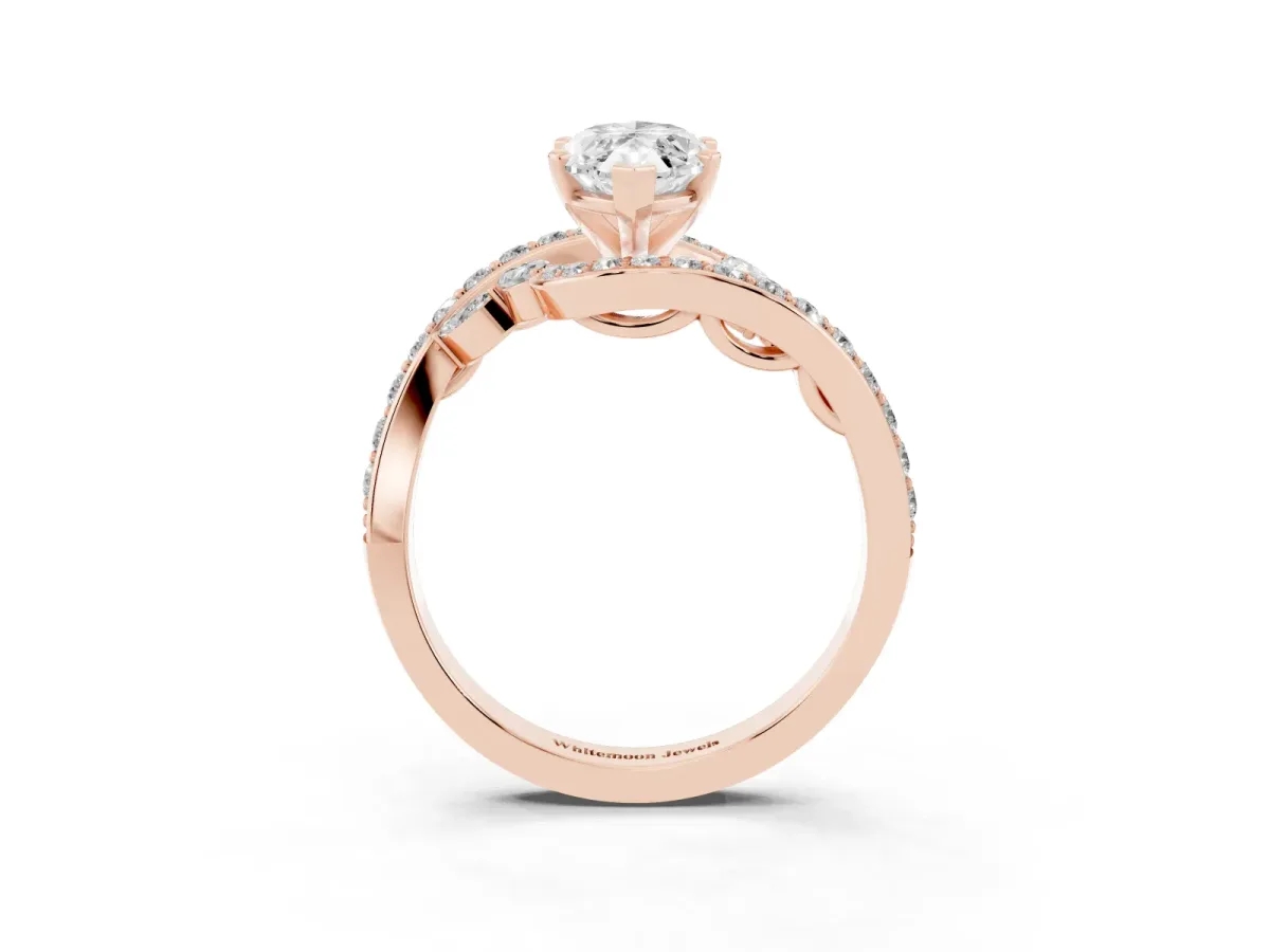 Marquise Cut Solitaire with Pavé Twist Band and Four-Prong Setting Rose gold