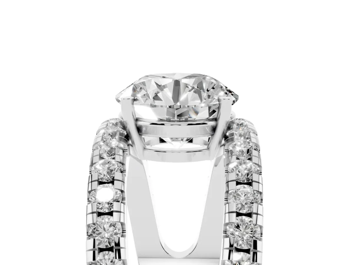 Round Cut Solitaire Split Shank Pave Diamond Ring Platinum