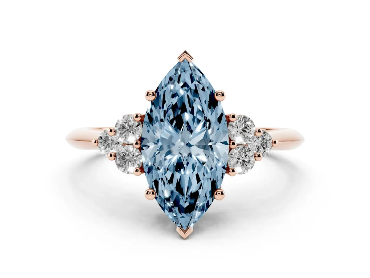 Fancy Blue Marquise Cut Cut Diamond Cluster Ring with Solitaire Band and Four-Prong Setting Rose gold