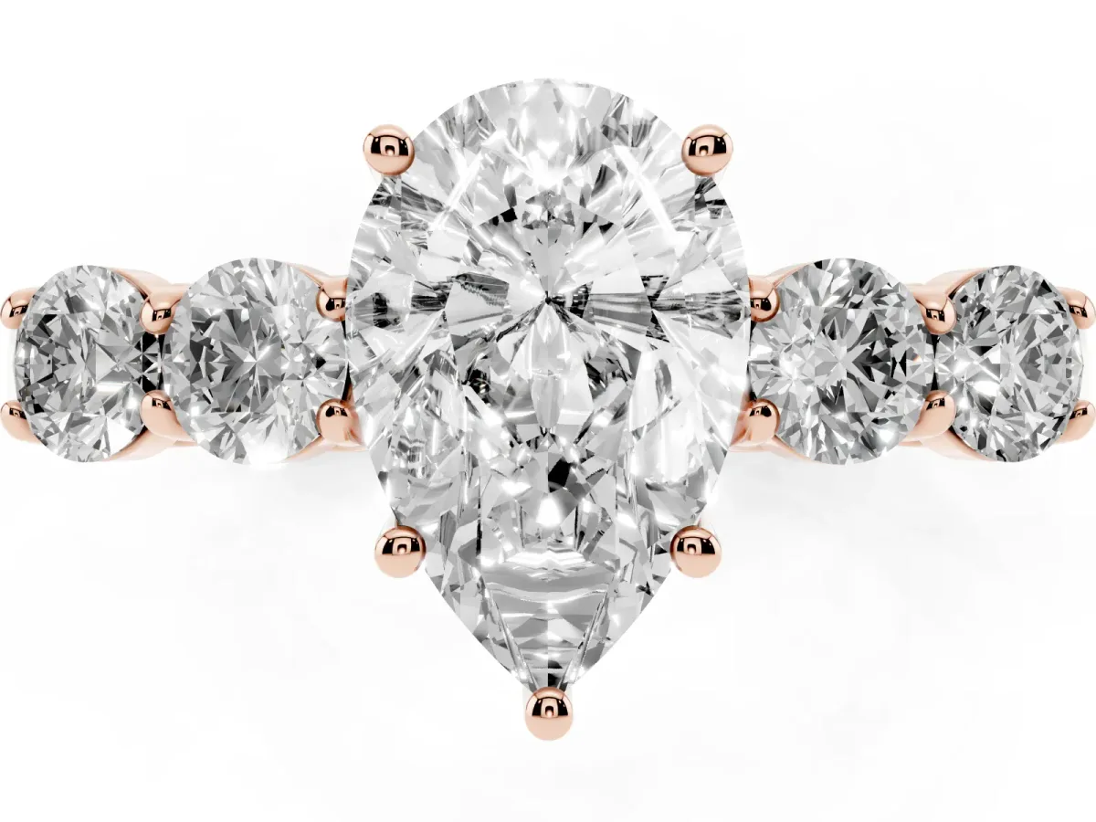 Pear Cut Cut Diamond Five-Stone Prong Set White Gold Ring Rose gold