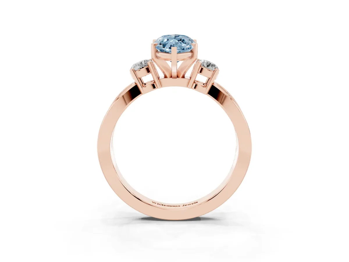 Fancy Blue Three-Stone Marquise Cut Cut Diamond Twist Band with Prong Setting Rose gold