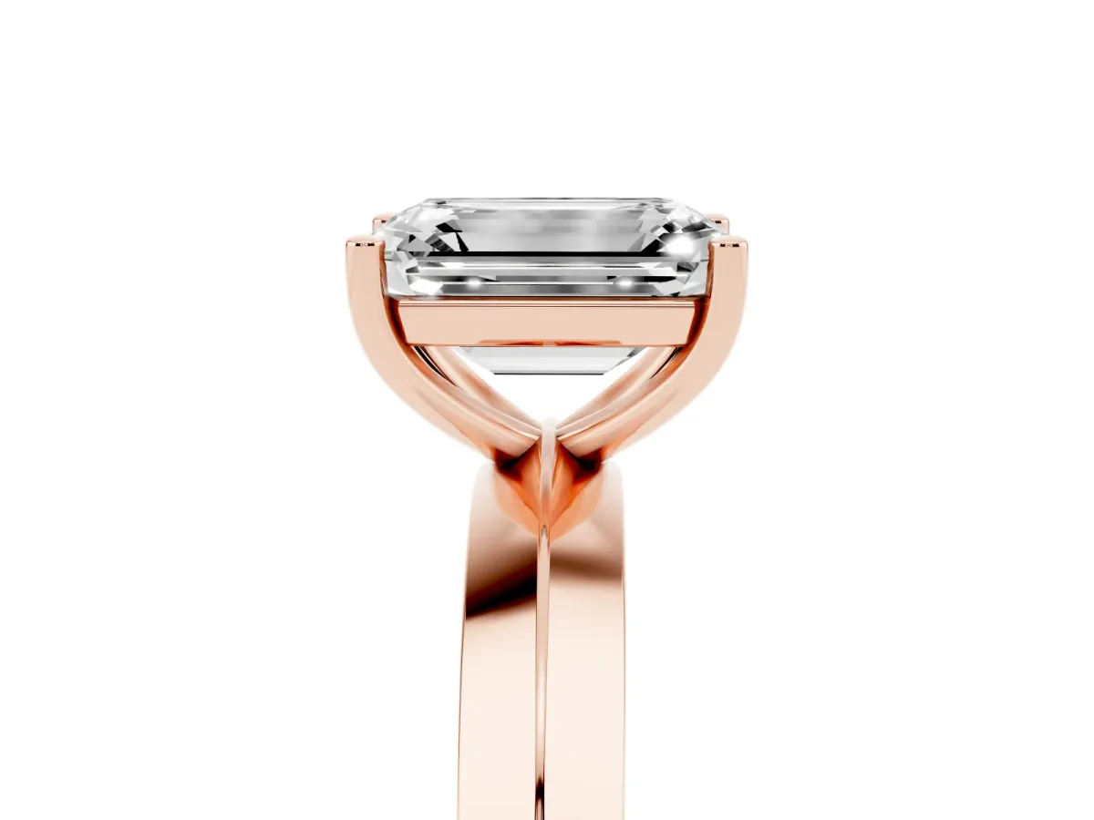 Emerald Cut Cut Solitaire Engagement Ring with Flat Band and Four-Prong Setting Rose gold