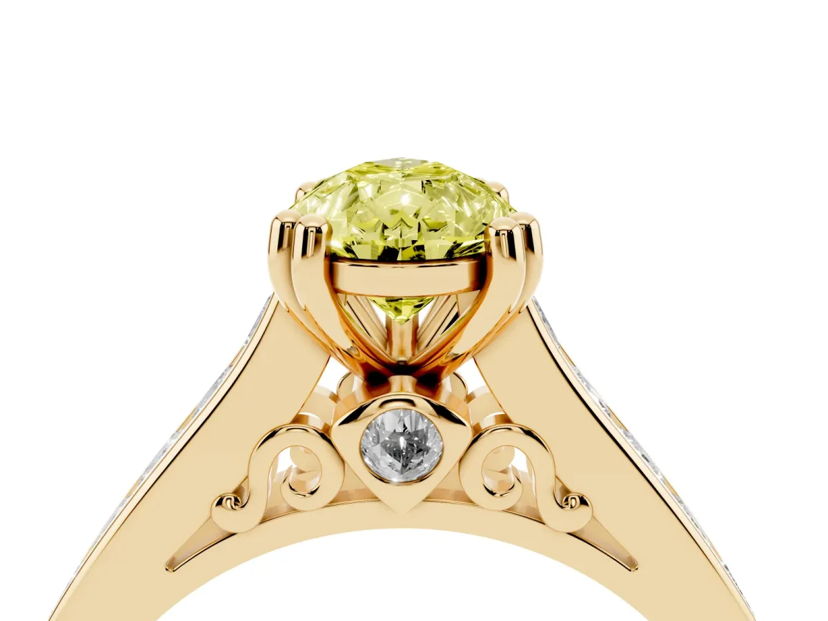 Fancy Yellow Pear Cut Cut Channel Set Solitaire Engagement Ring with Prong Setting Yellow gold