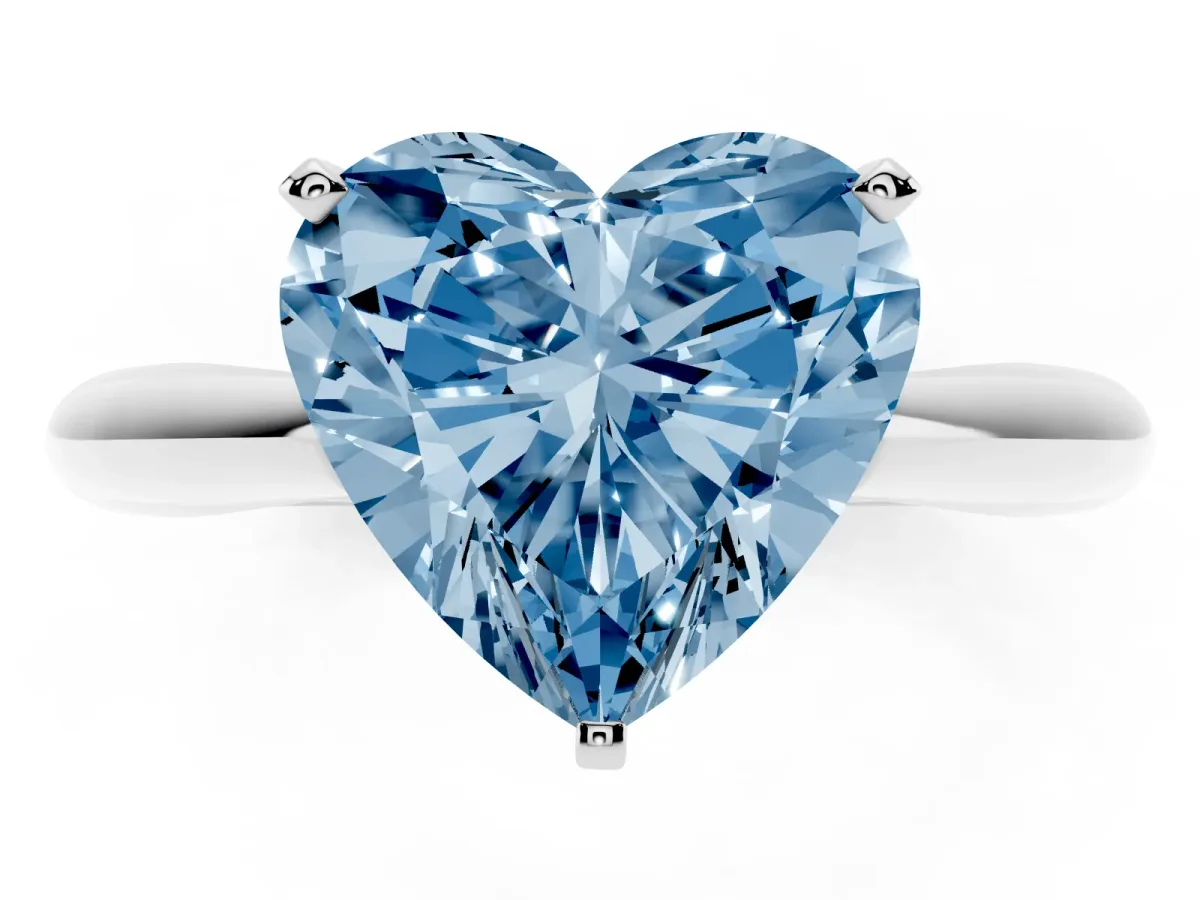Fancy Blue Heart Cut Diamond Solitaire Engagement Ring with Cathedral Setting and Four-Prong Mount White gold