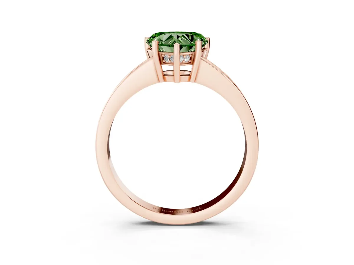 Fancy Green Heart Cut Solitaire Pavé Band Prong Setting Ring Rose gold