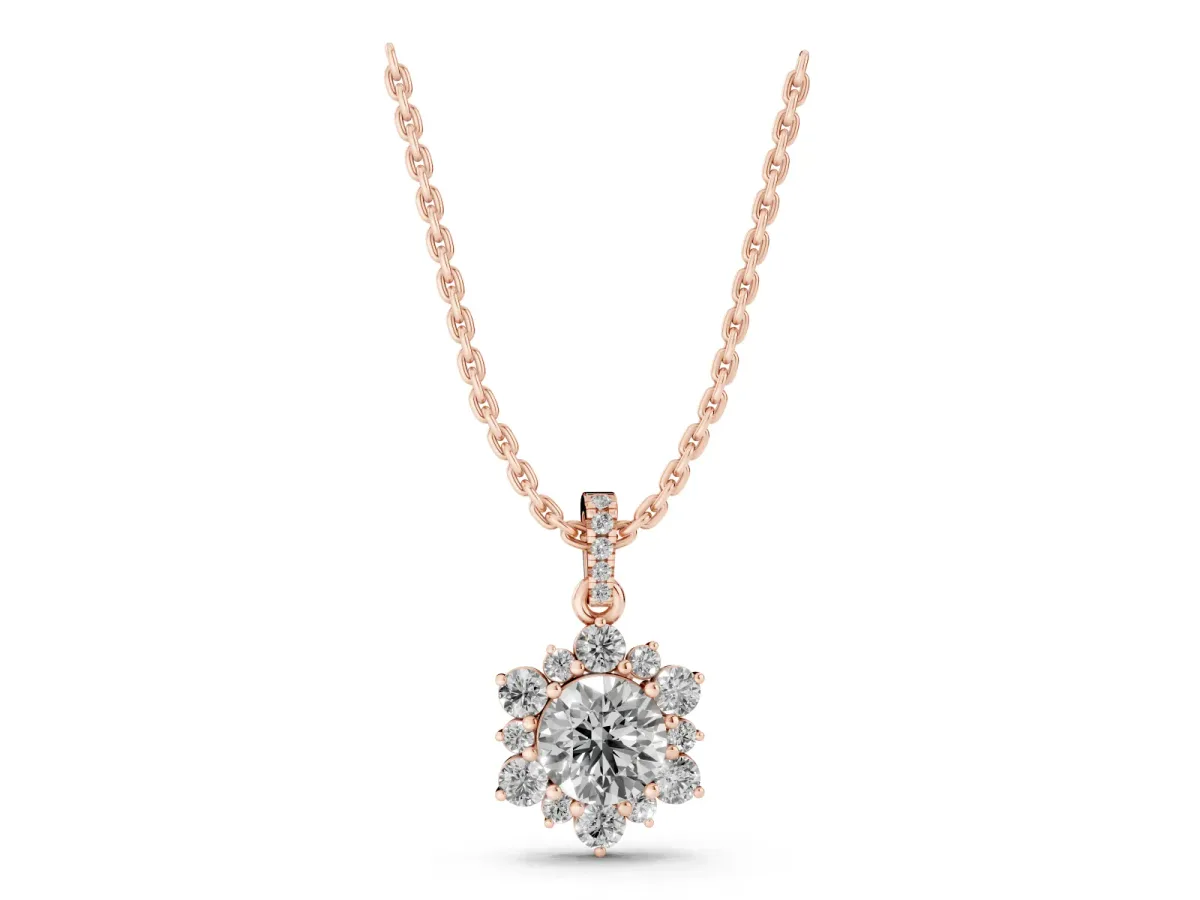 Round Brilliant Cluster Diamond Pendant with Prong Setting Rose gold