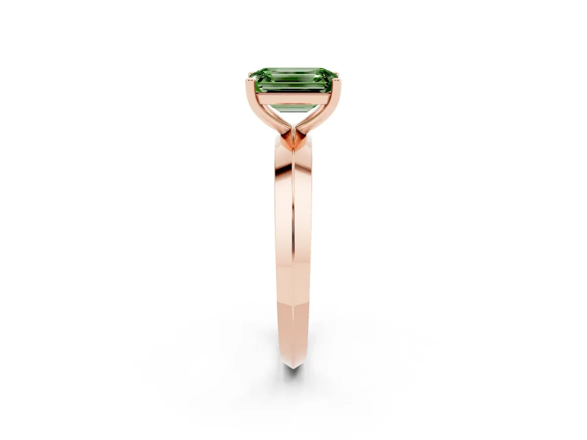 Fancy Green Emerald Cut Cut Solitaire Engagement Ring with Flat Band and Four-Prong Setting Rose gold