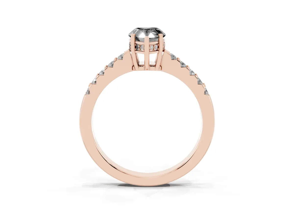 Fancy Black Pear Cut Solitaire Diamond Engagement Ring with Pavé Band and Six-Prong Setting Rose gold