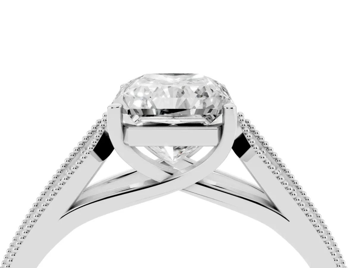 Radiant Cut Cut Pave Split Shank Engagement Ring with Four-Prong Setting Platinum