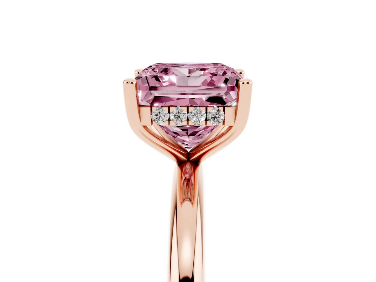 Fancy Pink Princess Cut Cut Solitaire Engagement Ring with Four-Prong Setting and Classic Band Rose gold