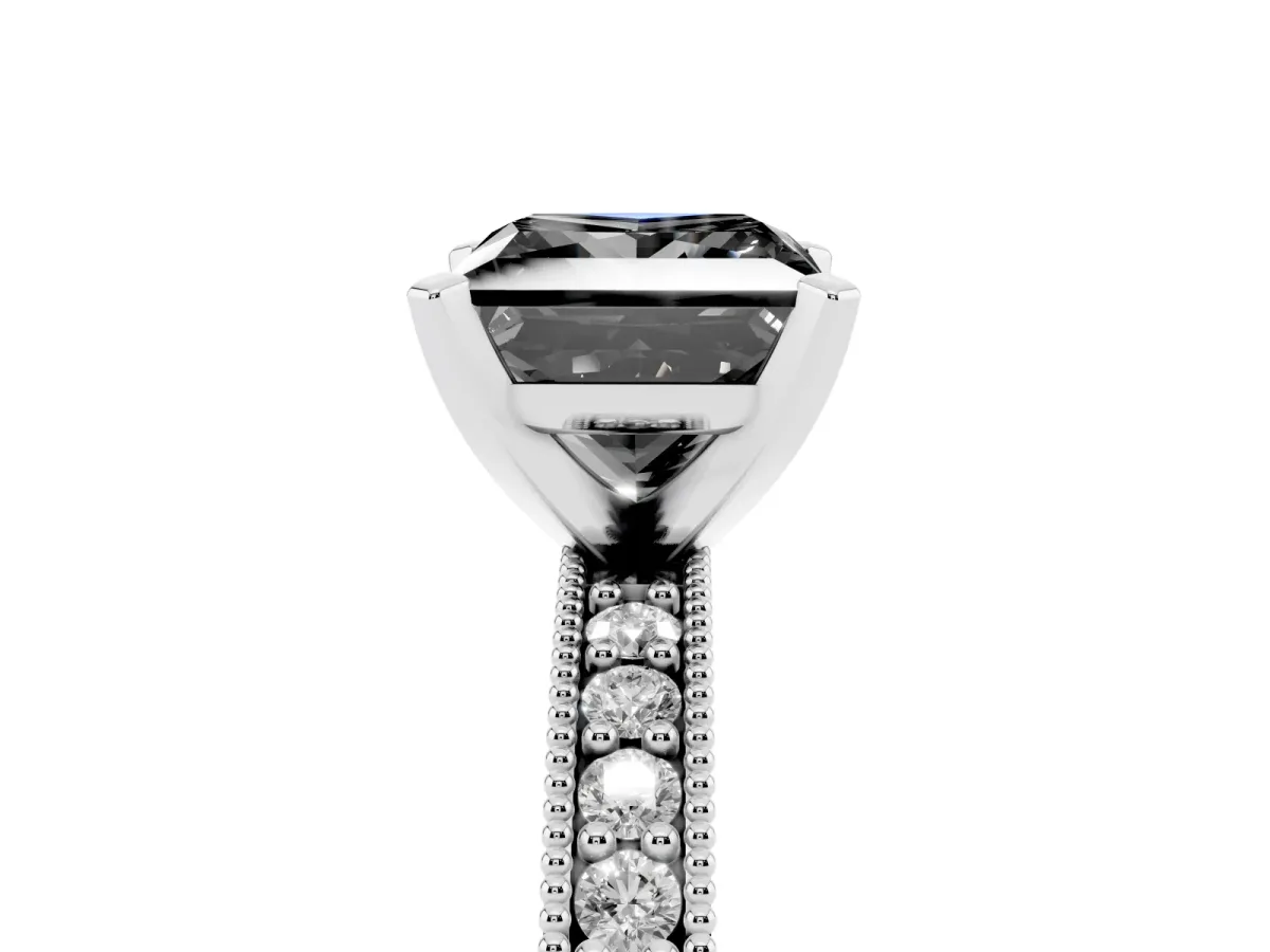 Fancy Black Princess Cut Diamond Milgrain Pavé Engagement Ring with Four-Prong Setting Silver