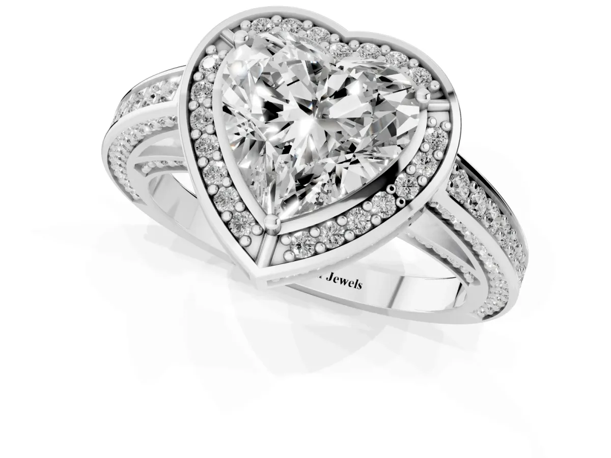 Heart Cut Cut Halo Pave Split Shank Prong Setting Ring Silver