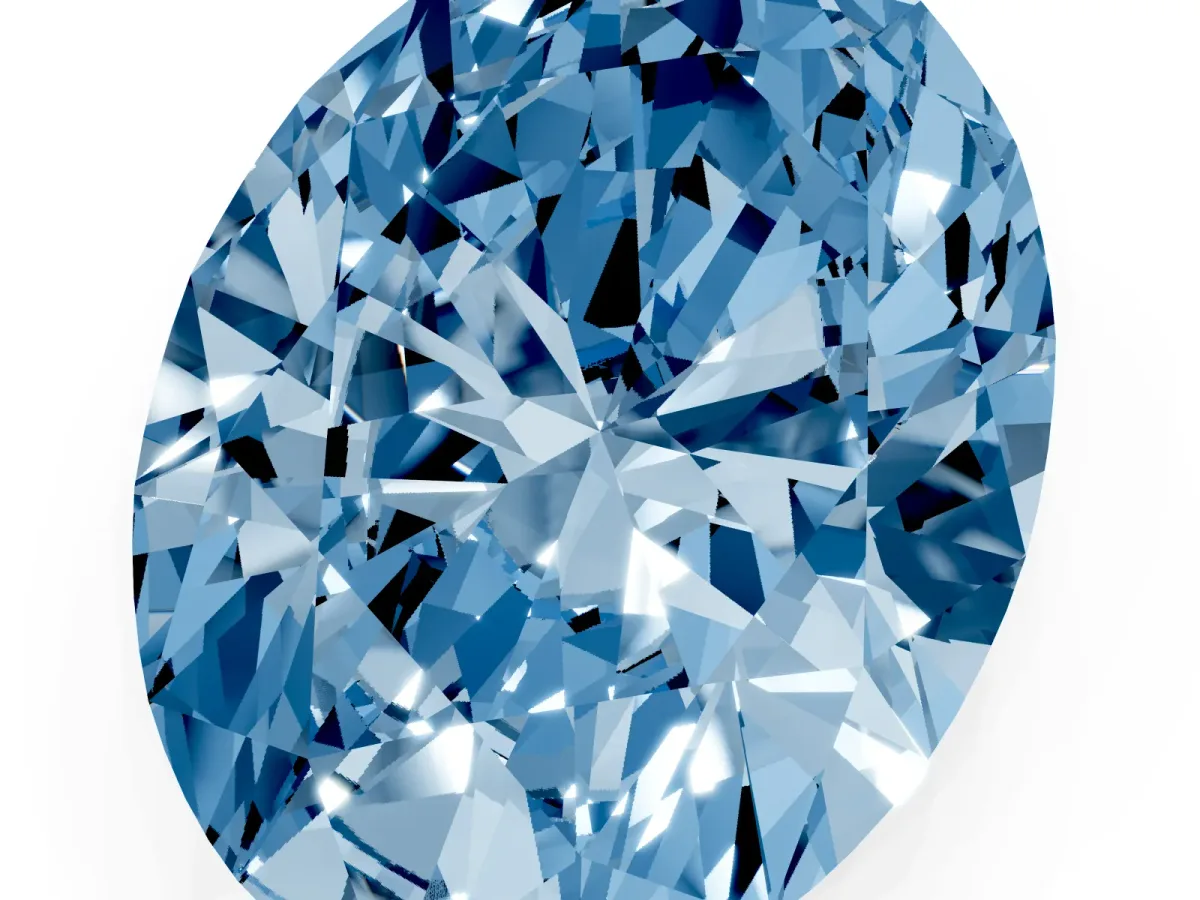 Fancy Blue Oval Cut Diamond Solitaire Ring with Prong Setting and Pavé Band Yellow gold