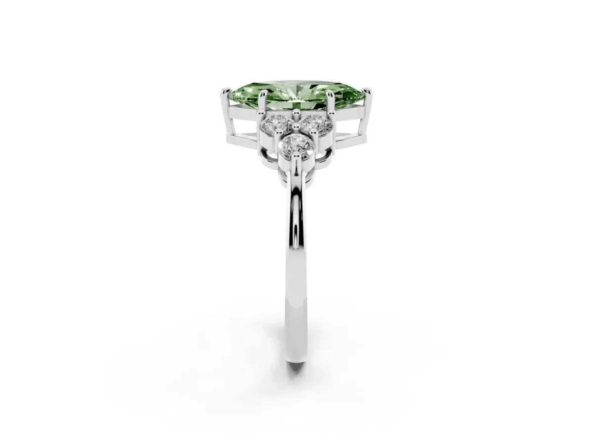 Fancy Green Marquise Cut Brilliant Diamond Cluster Accent Solitaire Ring with Prong Setting Silver