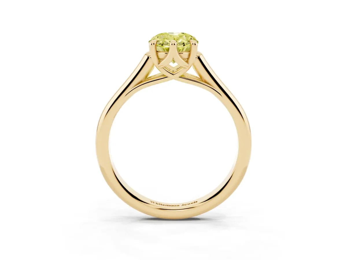 Fancy Yellow Oval Cut Solitaire Engagement Ring with Six-Prong Setting and Classic Band Yellow gold