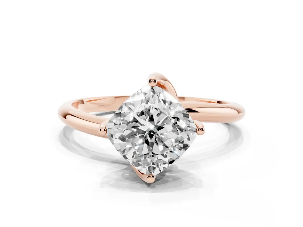 Cushion Cut Diamond Solitaire Engagement Ring with Four-Prong Setting and Classic Band Rose gold