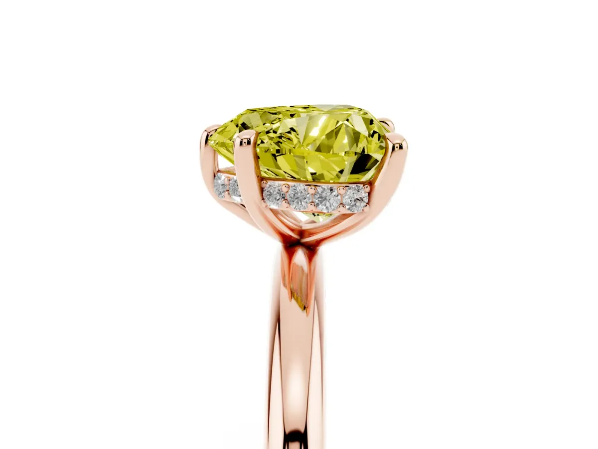 Fancy Yellow Heart Cut Diamond Solitaire Ring with Thin Band and Four-Prong Setting Rose gold